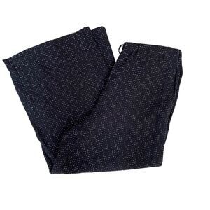 Eileen Fisher SMALL Black White Dash Print Wide Leg Cropped Pant Drawstring